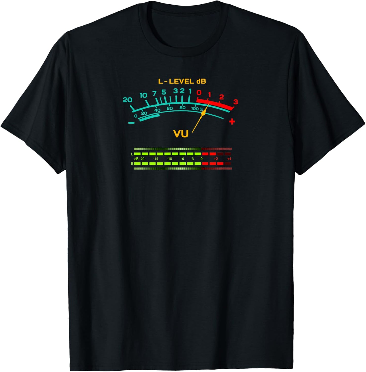 Retro VU Meter Vintage Hi-Fi Audio Stereo Music Sound T-Shirt - T-Shirt | Black