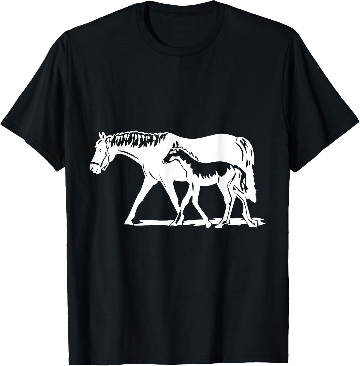 Horse Mom With Baby Mare And Foal T-Shirt - T-Shirt | Black