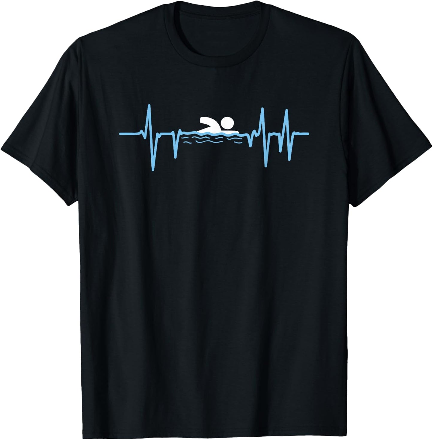Sports Swimmer Heart Line Funny Swimming T-Shirt - T-Shirt | Black