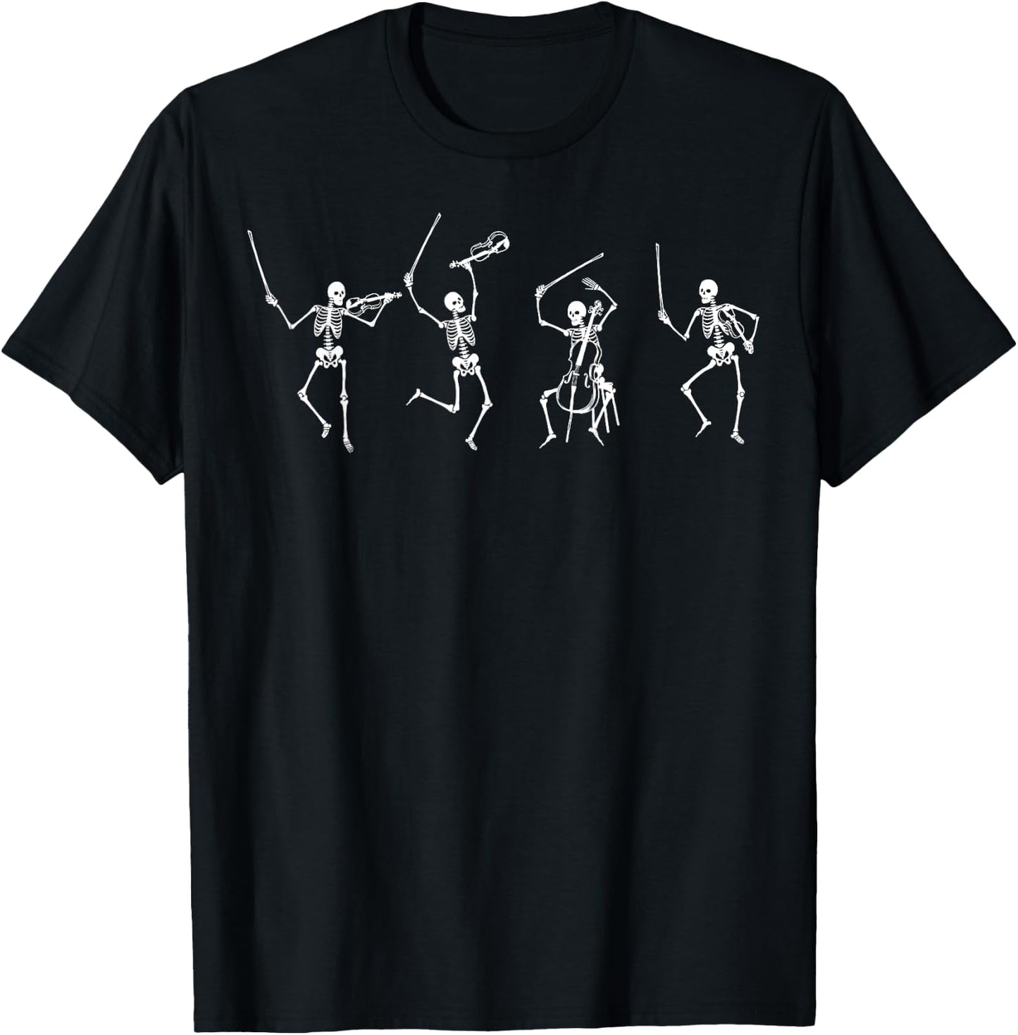 Funny Halloween Skeleton String Quartet Music Teacher Spooky T-Shirt - T-Shirt | Black