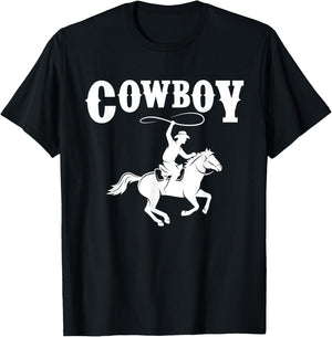 Cowboy Lasso Horse Riding - Wild West Rodeo Stampede T-Shirt - T-Shirt | Black