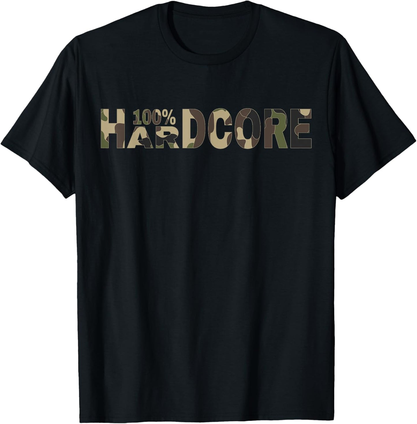 100% Hardcore Camouflage Design for Festivals , Black, S T-Shirt - T-Shirt | Black