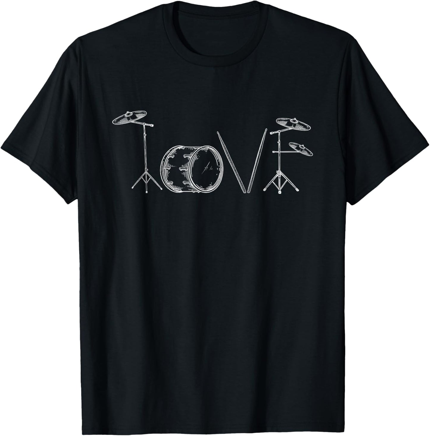 Love Drums Happy Valentine's Day Drummer Music Lover T-Shirt - T-Shirt | Black