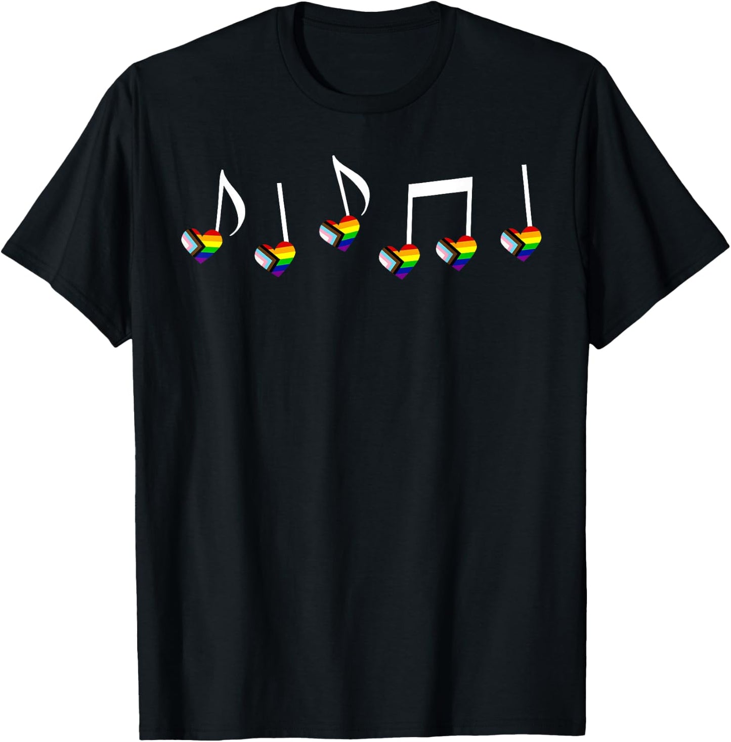 LGBT Gay Pride Rainbow Pride Flag Heart Music Notes Musician T-Shirt - T-Shirt | Black