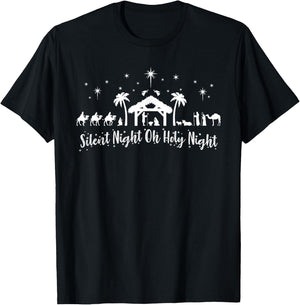 Silent Night Holy Religious Nativity Scene Christ T-Shirt - T-Shirt | Black