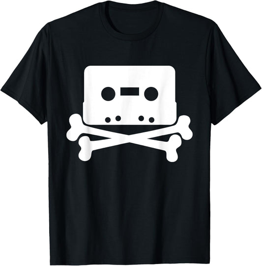 Vintage retro Cassette Tape Skull and Crossbones T-Shirt - T-Shirt | Black