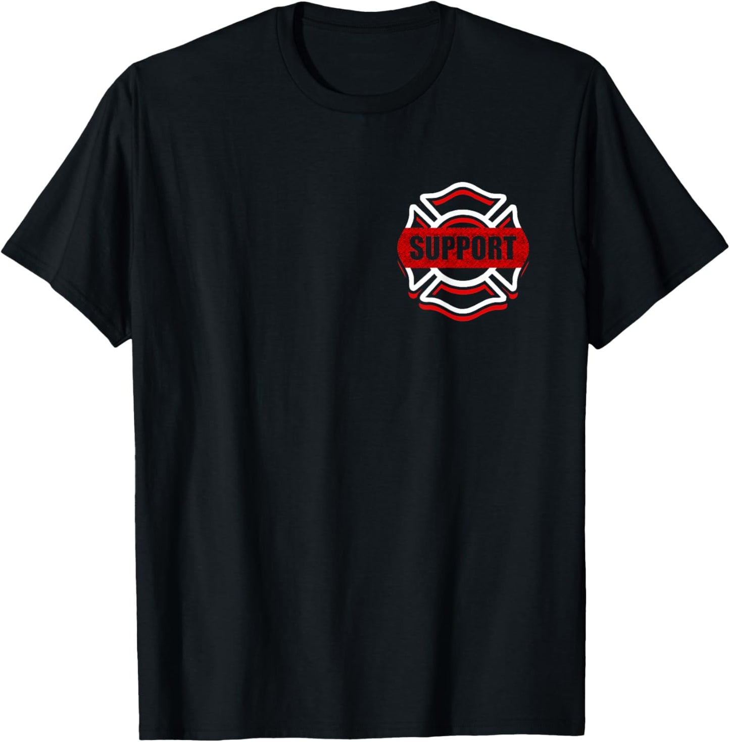 Support Firefighters Red Line Front & Back Design T-Shirt - T-Shirt | Black