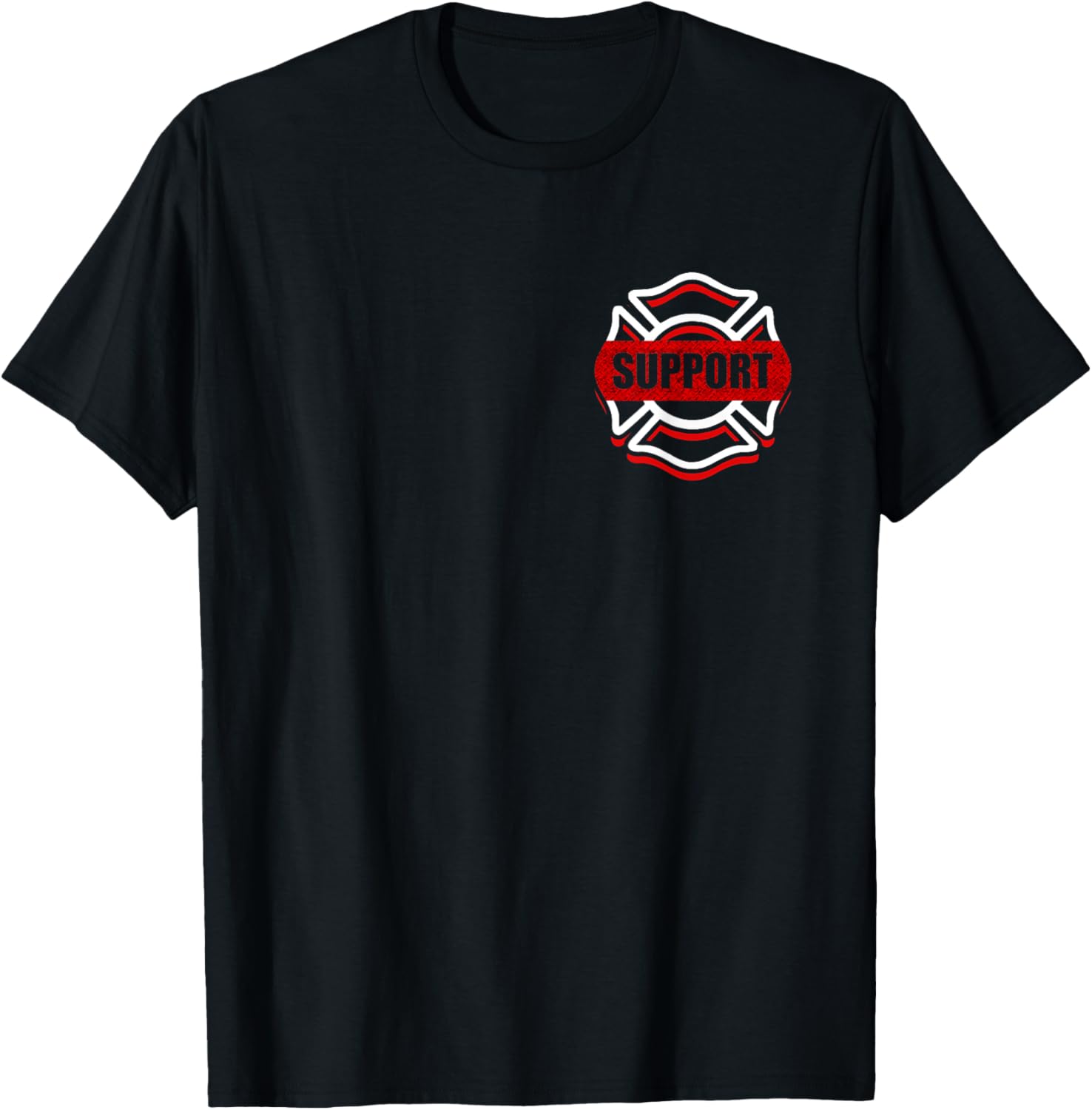Support Firefighters Red Line Front & Back Design T-Shirt - T-Shirt | Black