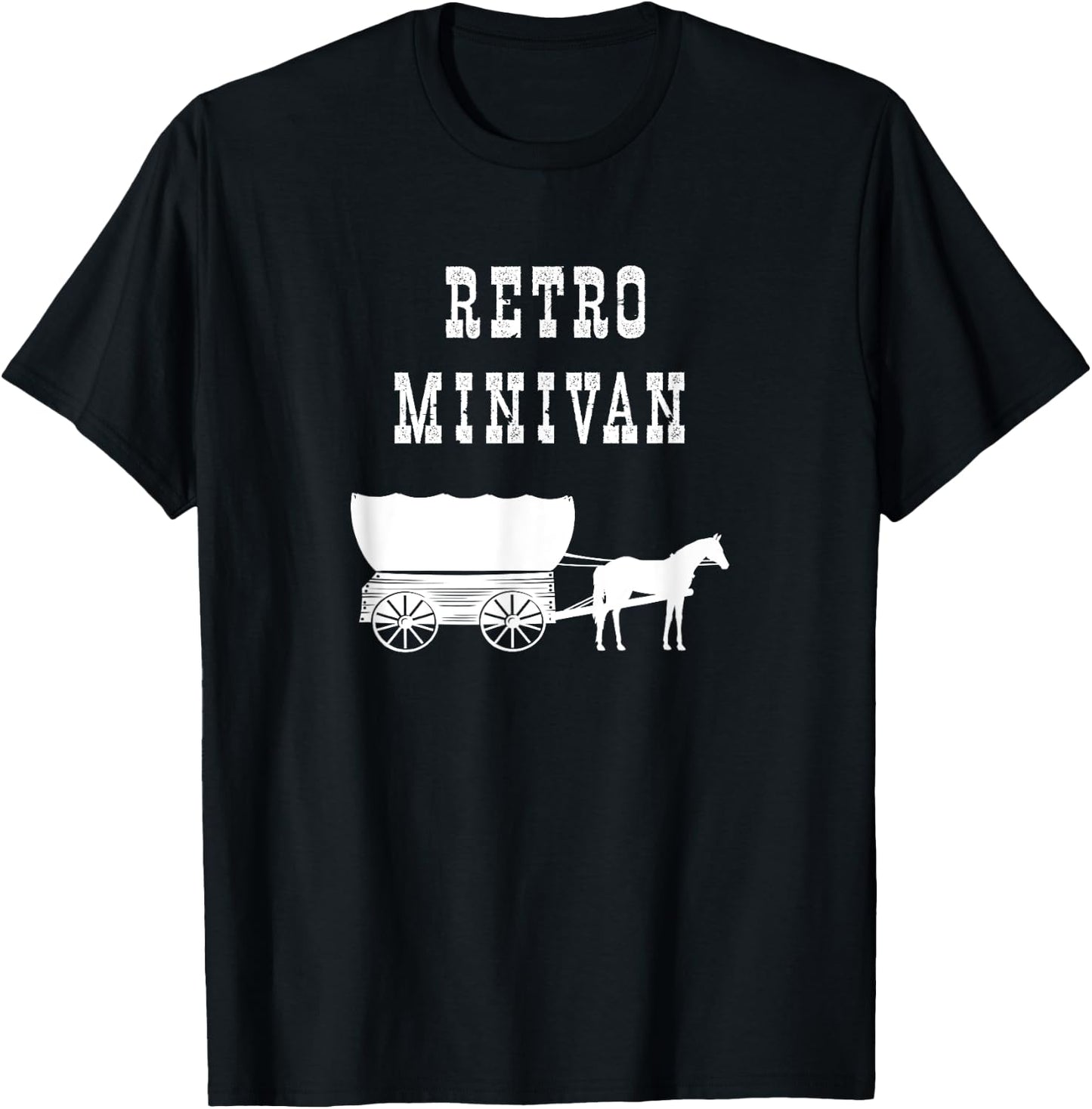 Funny Retro Minivan Conestoga Covered Wagon & Horse Western T-Shirt - T-Shirt | Black