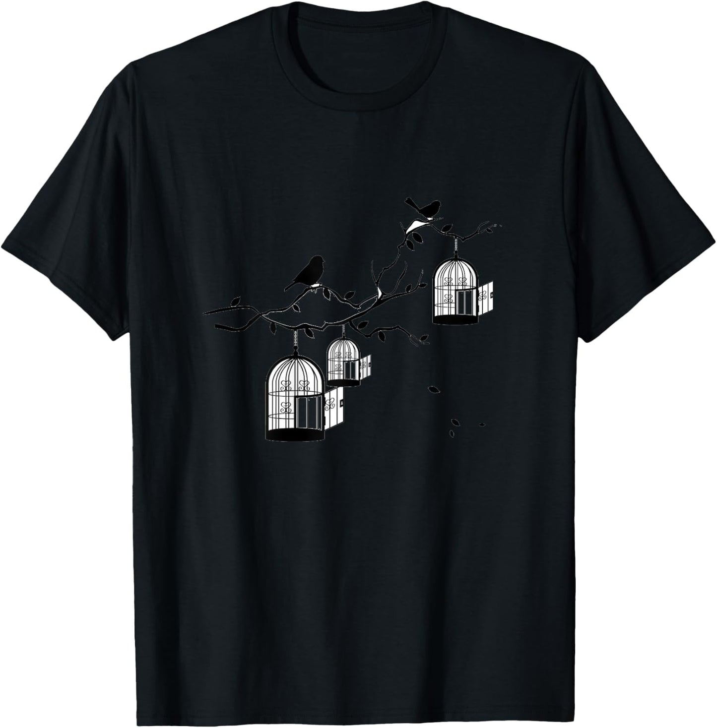 Black bird in Birdcages shirt T-Shirt - T-Shirt | Black