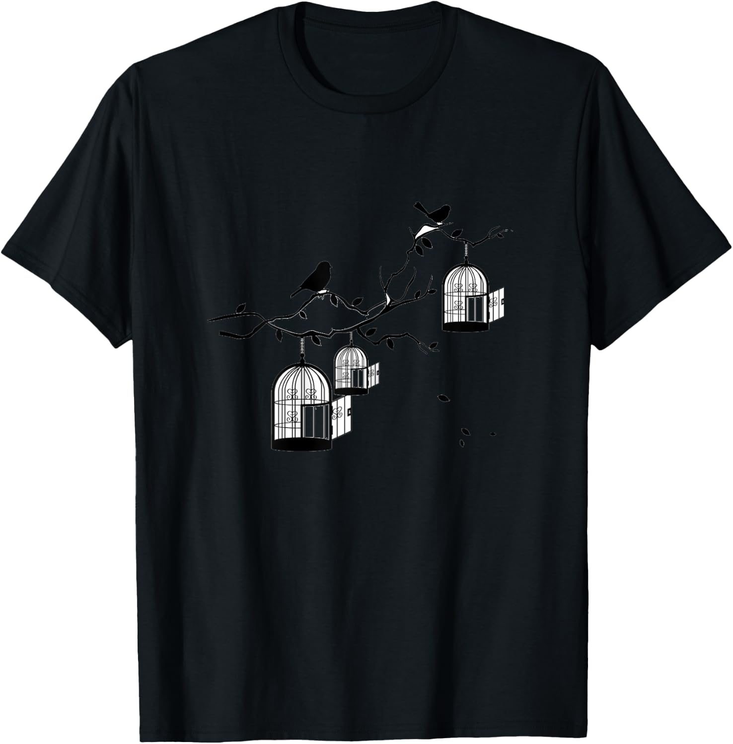 Black bird in Birdcages shirt T-Shirt - T-Shirt | Black