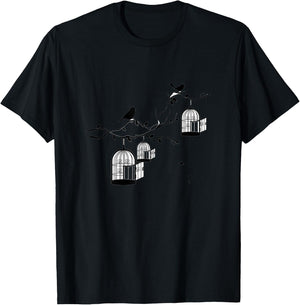 Black bird in Birdcages shirt T-Shirt - T-Shirt | Black