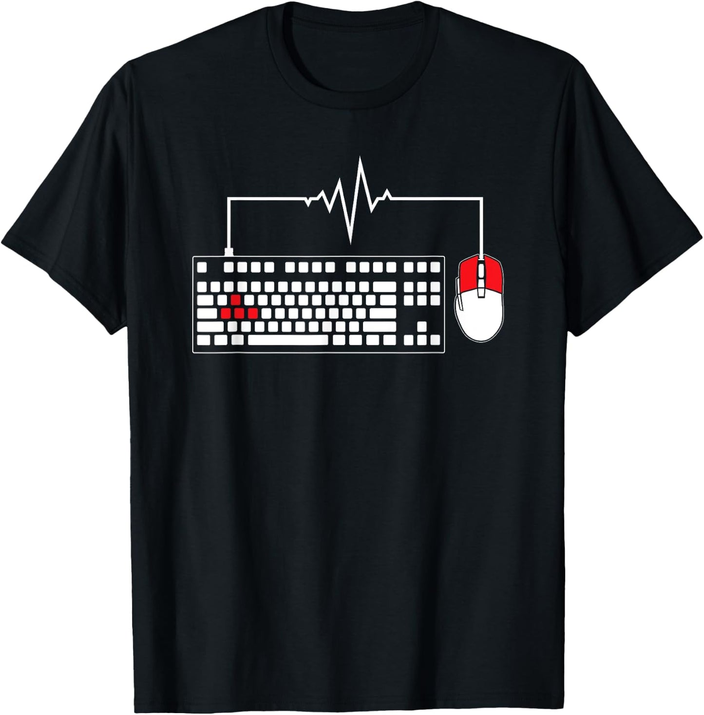 Gaming PC Keyboard Mouse Christmas Gift Gamer Heartbeat T-Shirt - T-Shirt | Black