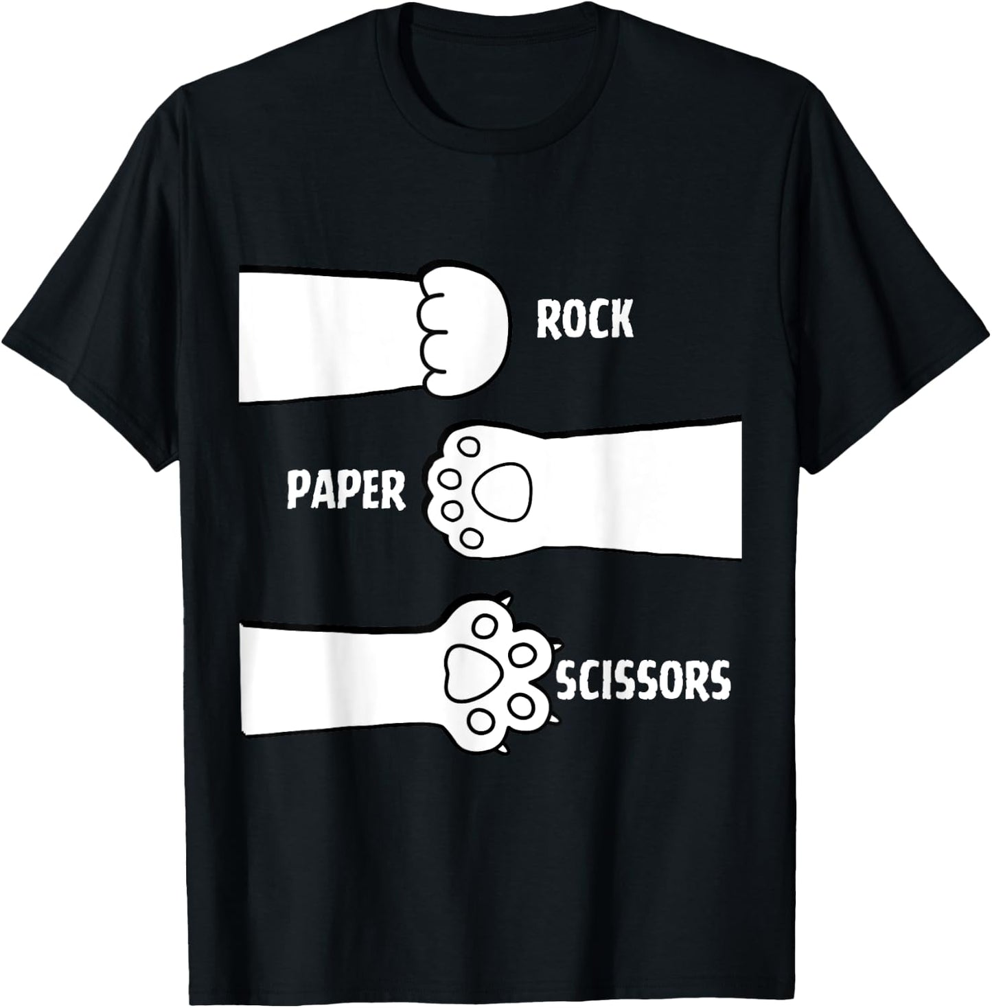 Cat Rock Paper Scissors Hand Game Paw Claw Cute Funny Women Girls Kids T-Shirt - T-Shirt | Black