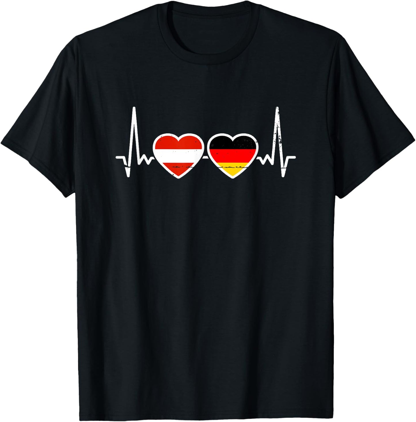 Österreich Deutschland Herzschlag Flagge Österreicher T-Shirt - T-Shirt | Black