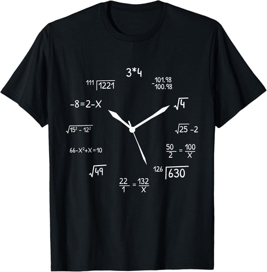 Novelty Math Clock with Math Equations T-Shirt - T-Shirt | Black