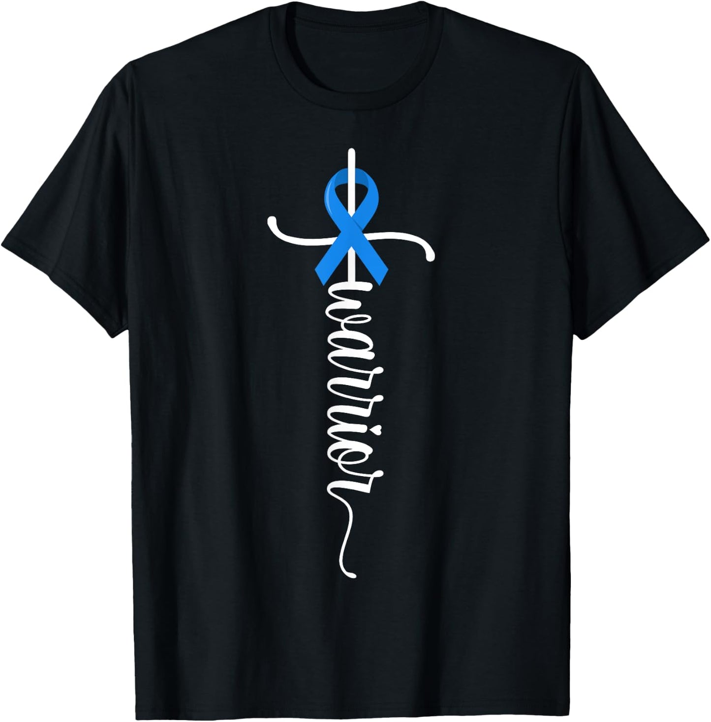 Warrior Christian Cross Survivor Blue Ribbon Colon Cancer T-Shirt - T-Shirt | Black