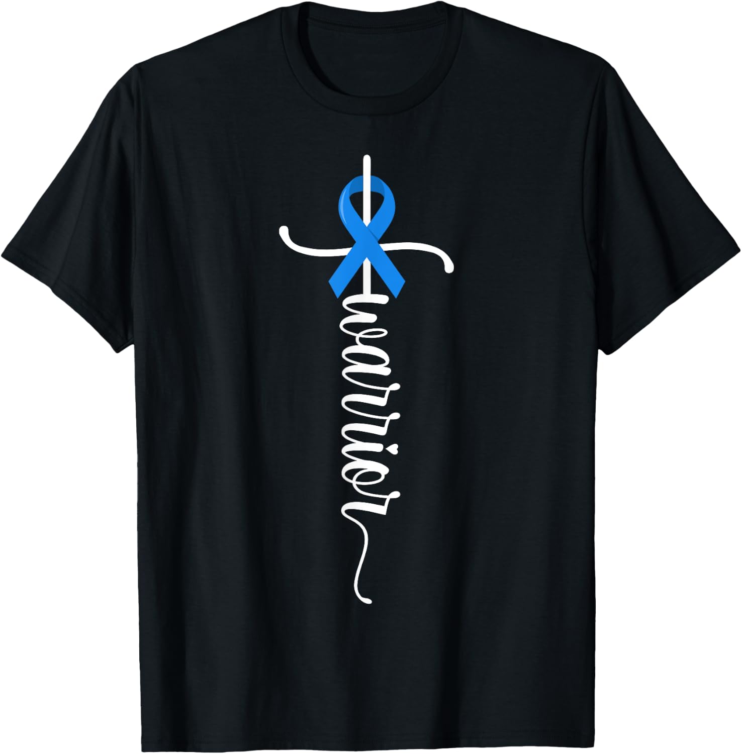 Warrior Christian Cross Survivor Blue Ribbon Colon Cancer T-Shirt - T-Shirt | Black