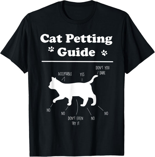 Cat Petting Guide Funny Cat Owner Pet Kitten Petting Guide Men Women Kids T-Shirt - T-Shirt | Black
