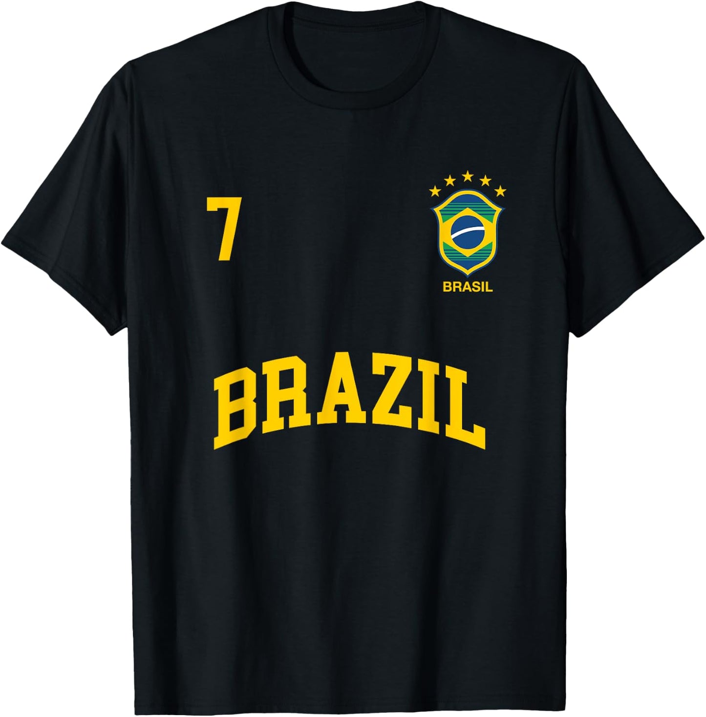 Brazil Number 7 (BACK) Brazilian Soccer Team Shirt T-Shirt - T-Shirt | Black