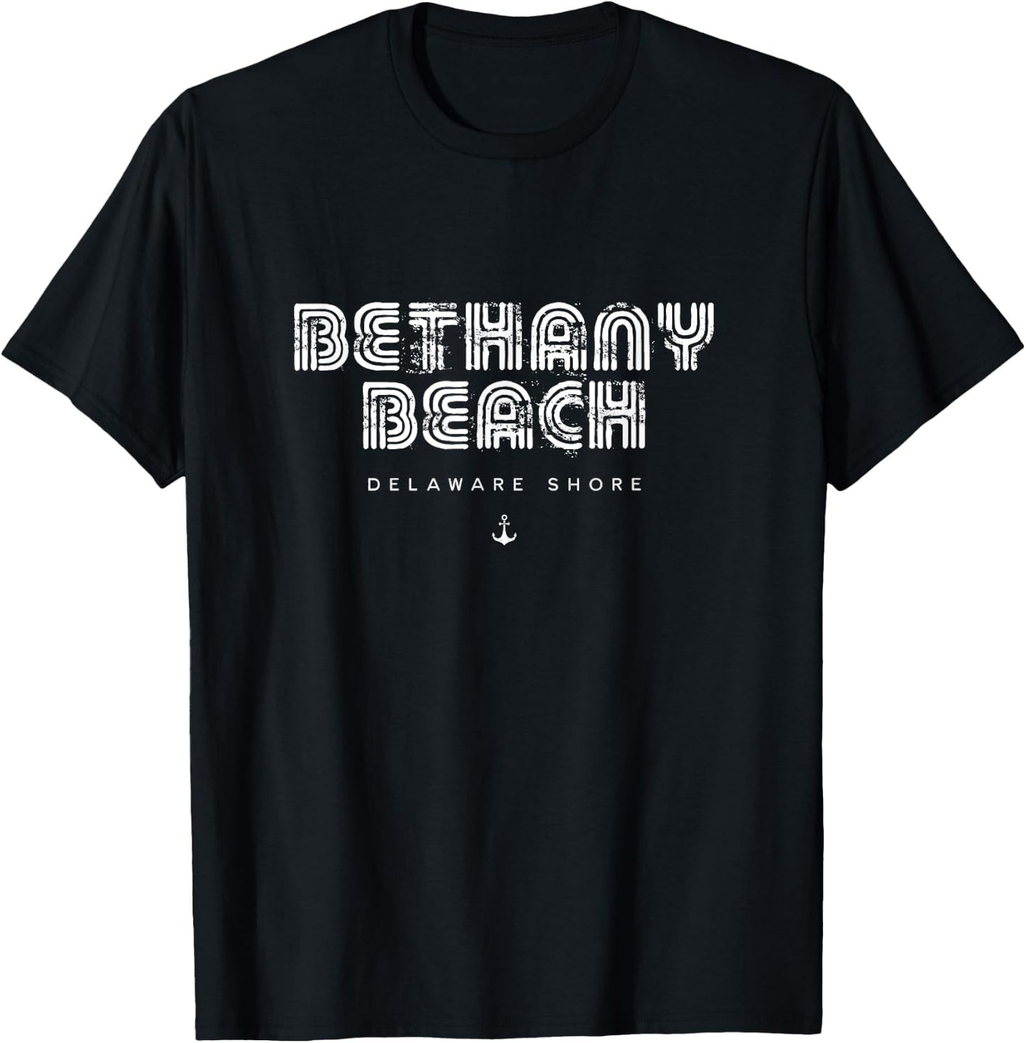 Bethany Beach Delaware 70s 80s Retro Type Graphic T-Shirt - T-Shirt | Black