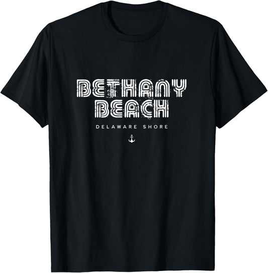Bethany Beach Delaware 70s 80s Retro Type Graphic T-Shirt - T-Shirt | Black