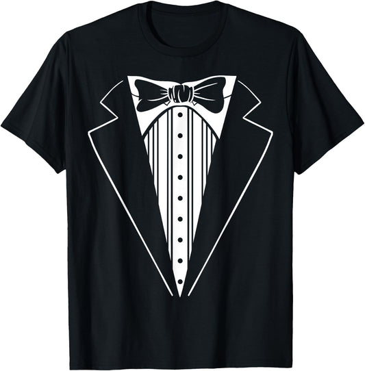 Suit Print Bow Tie Tuxedo Vest Men's Children's Women's , black T-Shirt - T-Shirt | Black