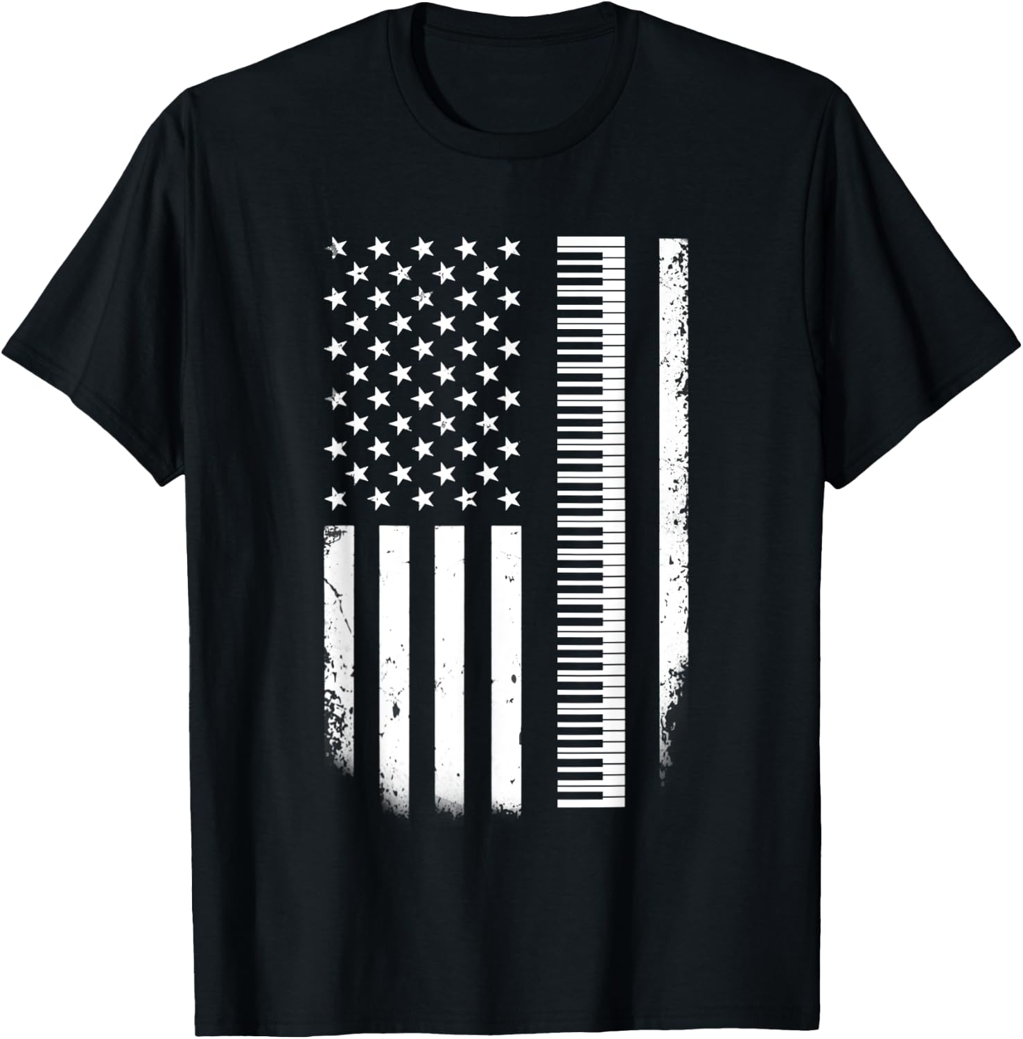 Keyboard Piano American Flag Patriotic Pianist Musician Kids Men T-Shirt - T-Shirt | Black