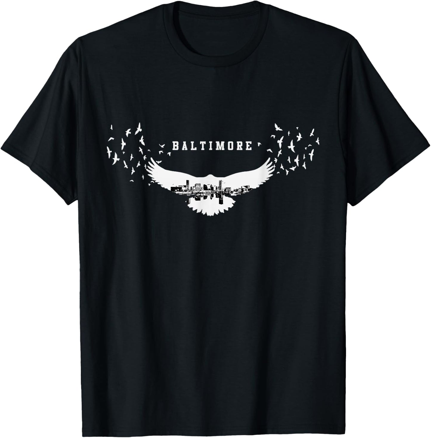 Baltimore City Skyline Inside Raven Silhouette T-Shirt - T-Shirt | Black