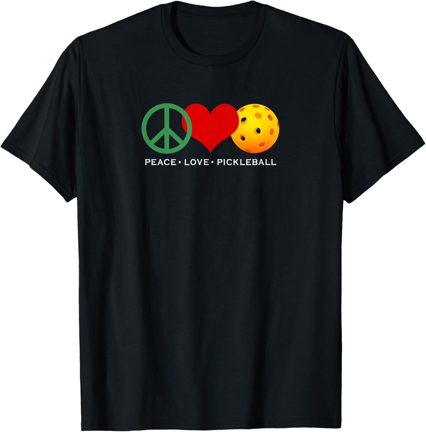 Peace, Love & Pickleball | Men & Women | I Love Pickleball T-Shirt - T-Shirt | Black