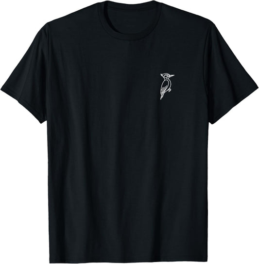 Woodpecker Minimalist Badge Patch Line Art T-Shirt - T-Shirt | Black