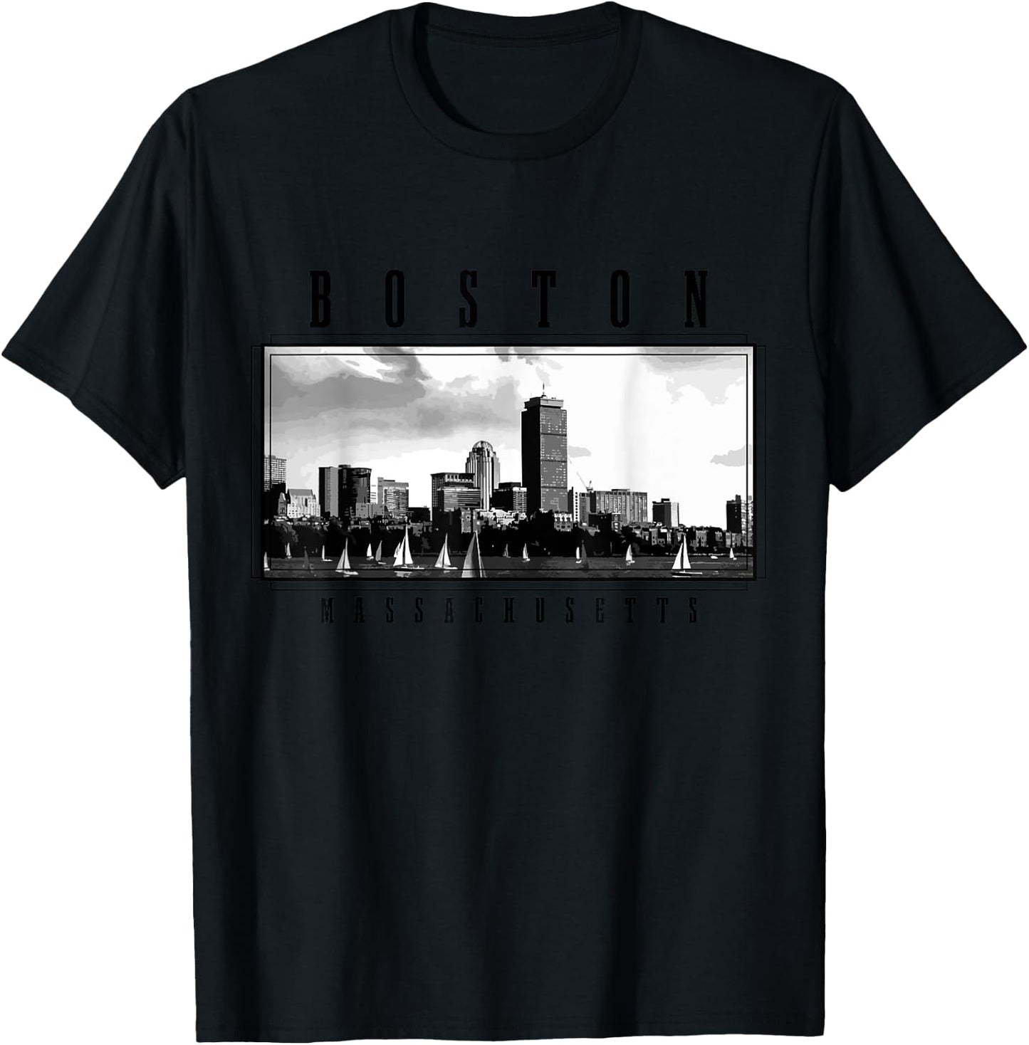 Boston Vintage Skyline Massachusetts USA America Souvenir T-Shirt - T-Shirt | Black