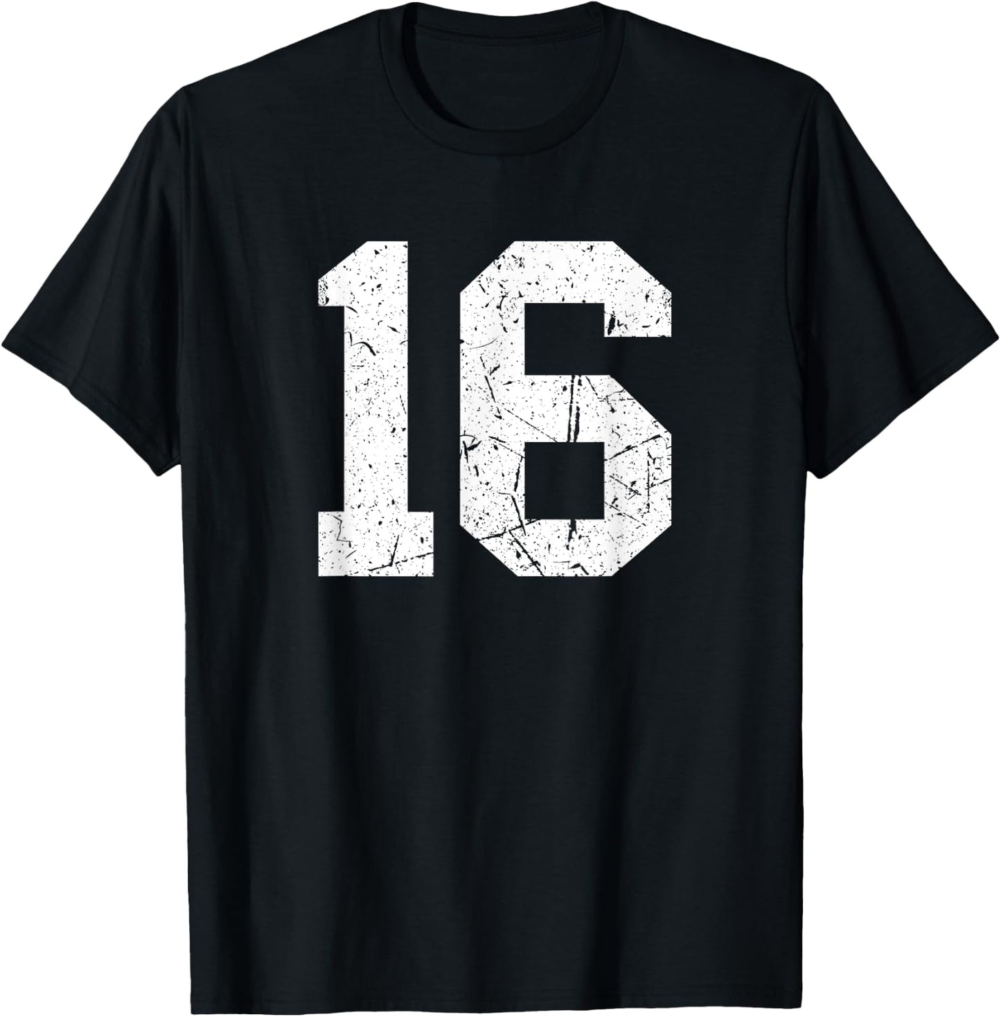Vintage Number #16 White Sports Team Varsity Number T-Shirt - T-Shirt | Black
