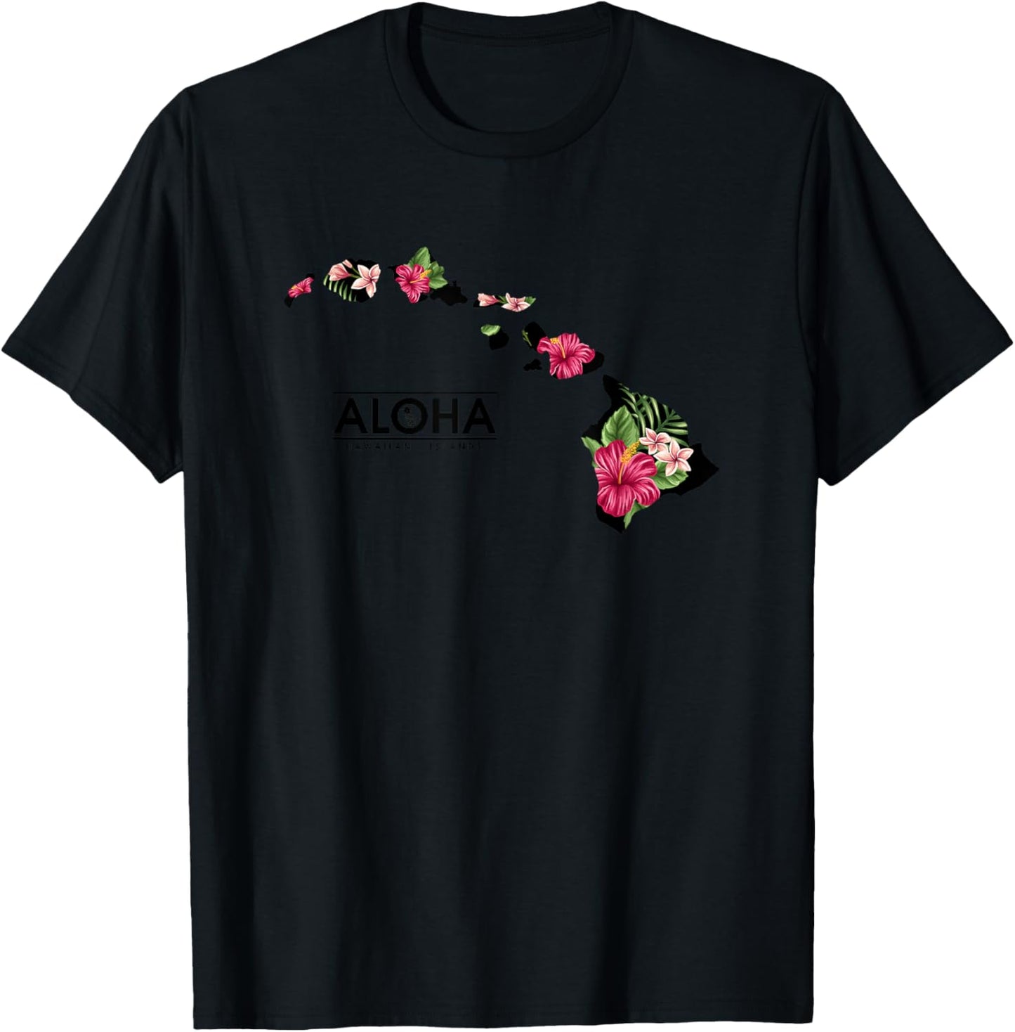 Floral Hawaiian Island Chain Aloha T-Shirt - T-Shirt | Black