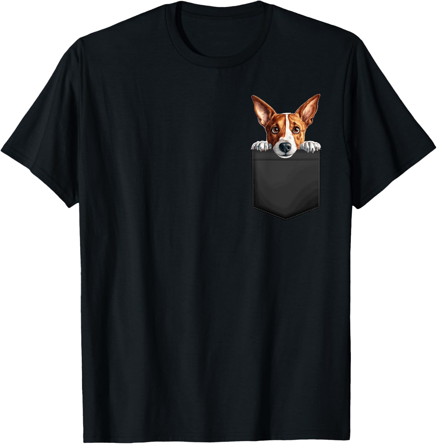 Puppy Basenji in the pocket for animal lovers , Black, S T-Shirt - T-Shirt | Black