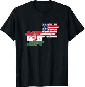 Hungary USA Flag American Hungarian Women Kids Men T-Shirt - T-Shirt | Black