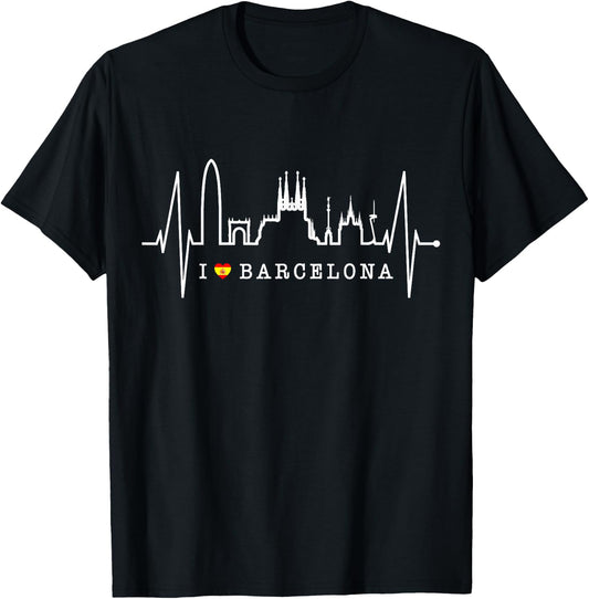 Barcelona Skyline Spanien Herzschlag Fan I Love Barcelona T-Shirt - T-Shirt | Black