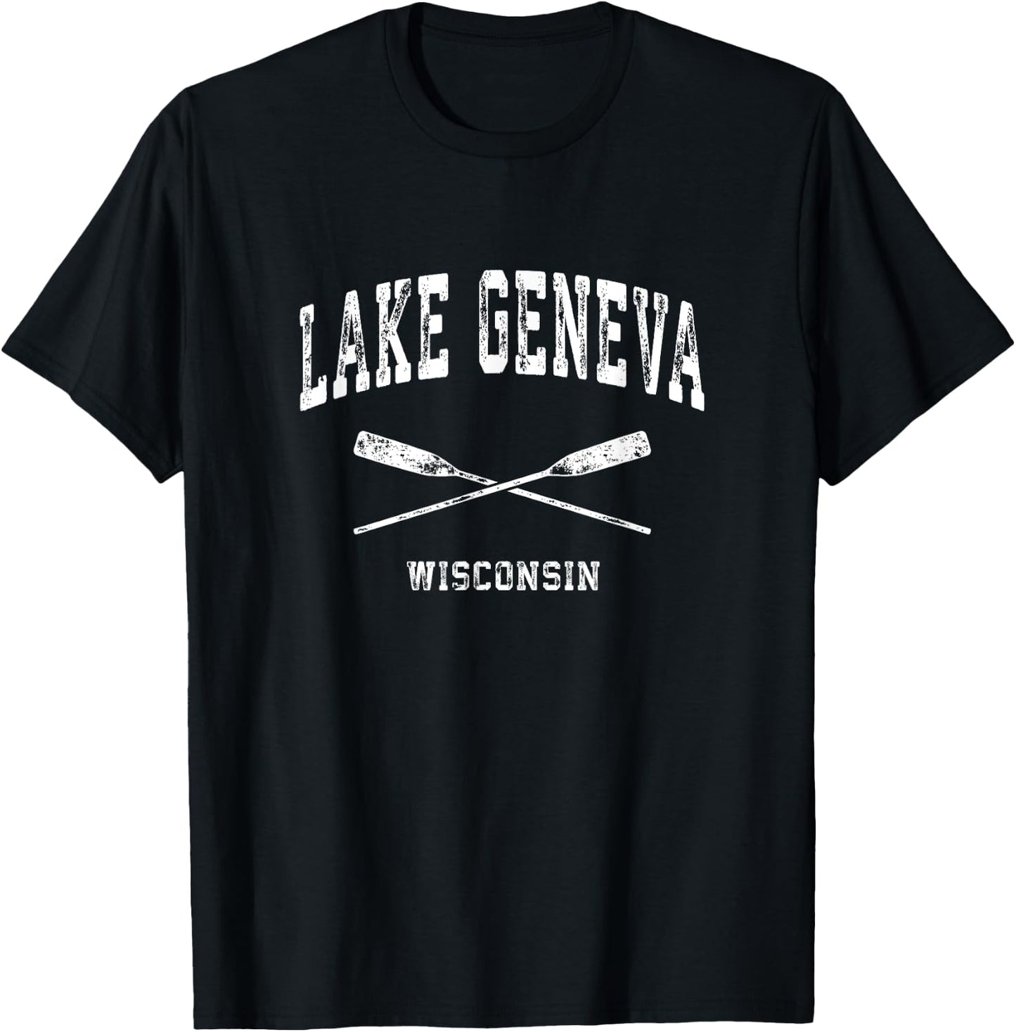 Lake Geneva Wisconsin Vintage Nautical Crossed Oars T-Shirt - T-Shirt | Black