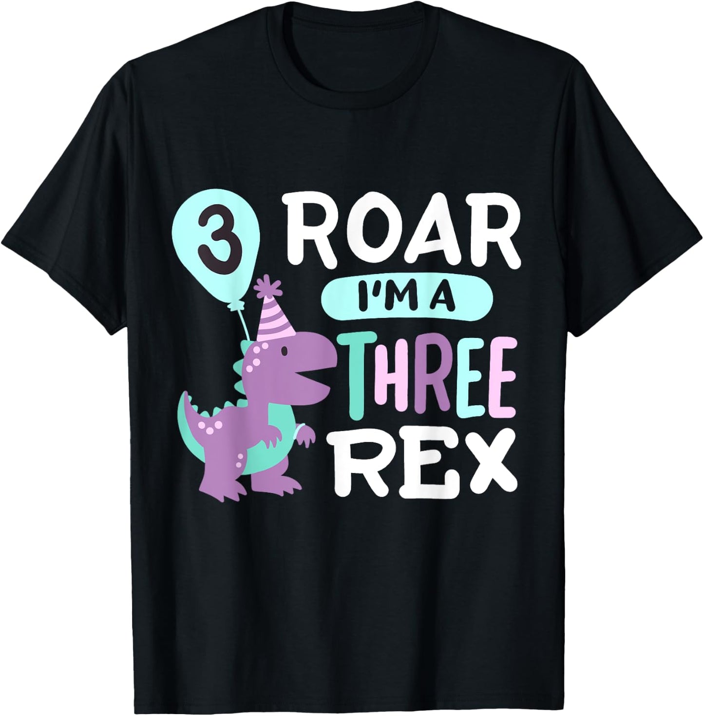 3rd Birthday Dinosaur T Rex Roar Three Rex 3 Years Old Kids T-Shirt - T-Shirt | Black