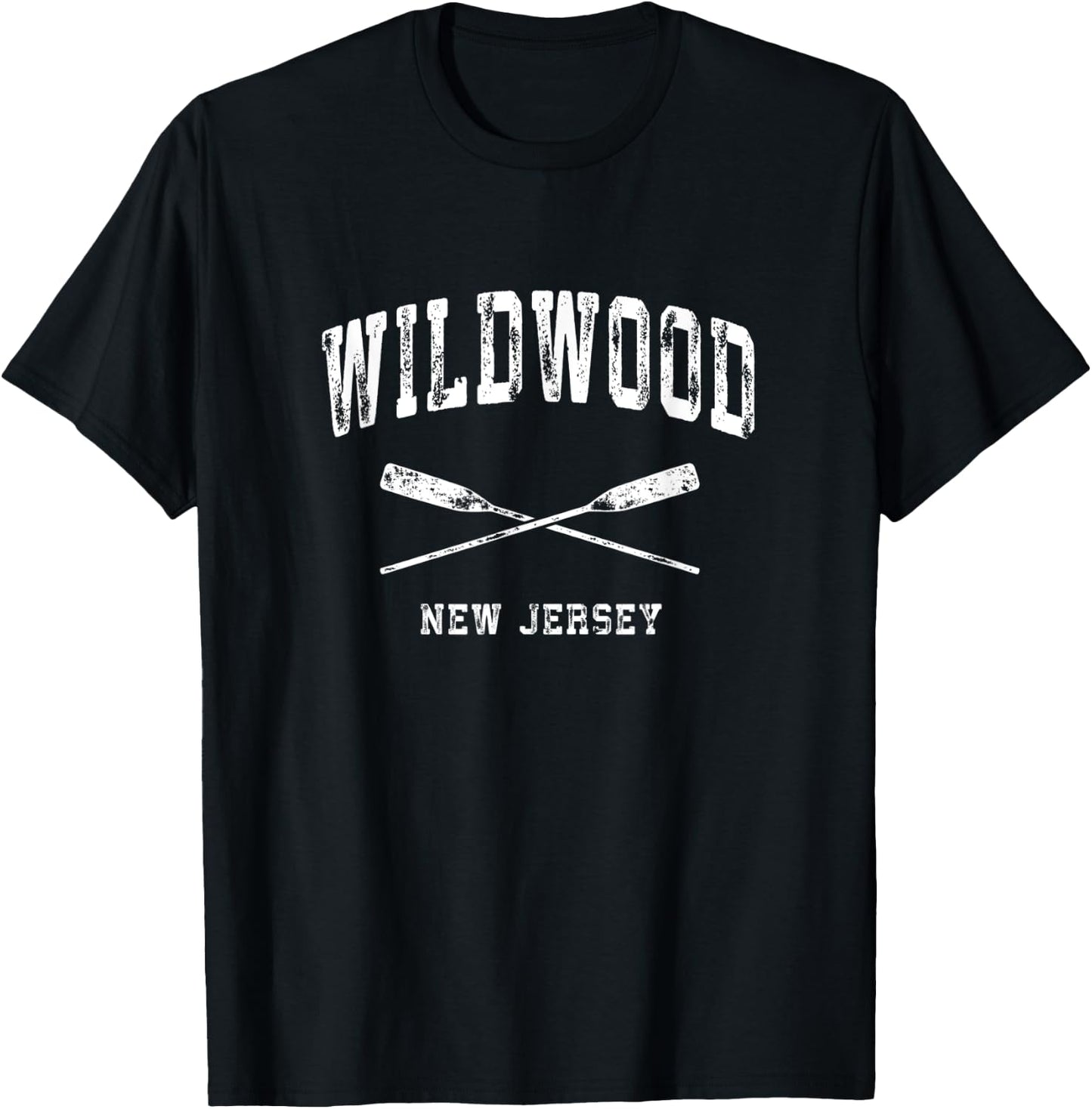 Wildwood New Jersey Vintage Nautical Crossed Oars T-Shirt - T-Shirt | Black