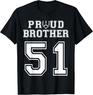 Custom Proud Football Brother Number 51 Personalized T-Shirt - T-Shirt | Black