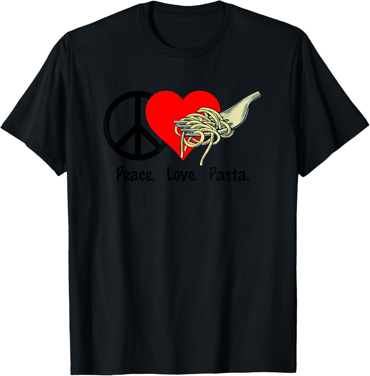 Peace Love Pasta Shirt - Eat Fork Spaghetti T-Shirt - T-Shirt | Black