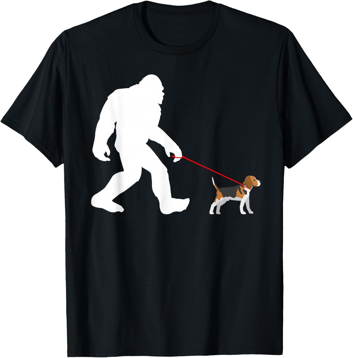 Bigfoot Walking Beagle Sasquatch with Beagle Dog T-Shirt - T-Shirt | Black