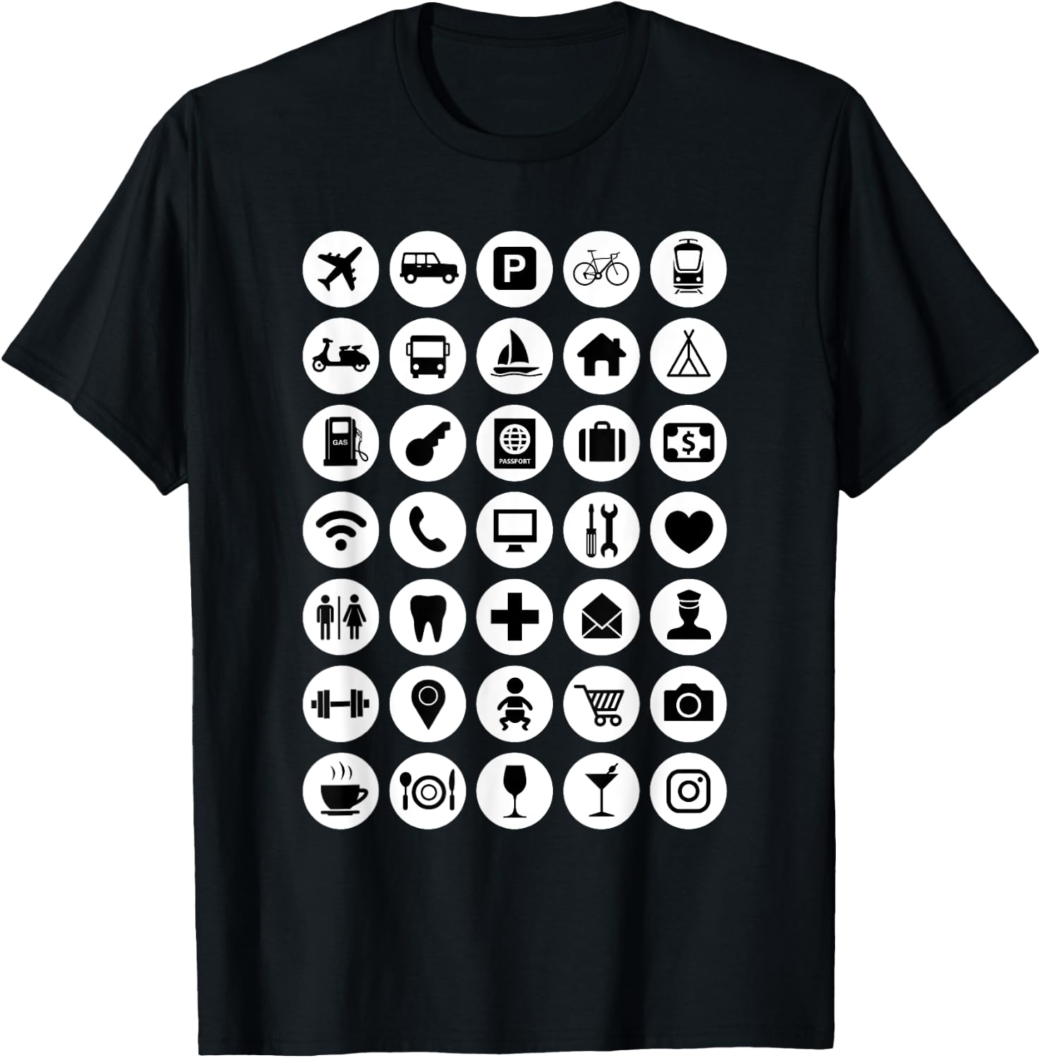 Travel Hack International Icons Backpacker Fan Tourist Help T-Shirt - T-Shirt | Black
