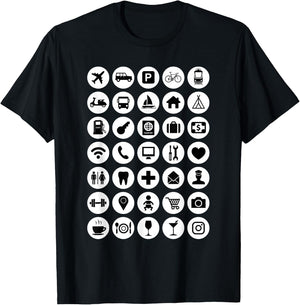 Travel Hack International Icons Backpacker Fan Tourist Help T-Shirt - T-Shirt | Black