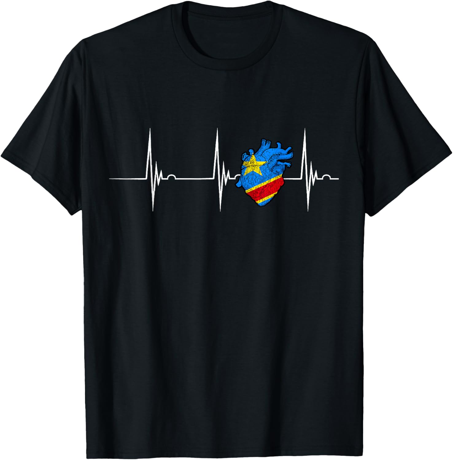 Congo Heartbeat EKG Pulse Flag of the Republic of Congo T-Shirt - T-Shirt | Black