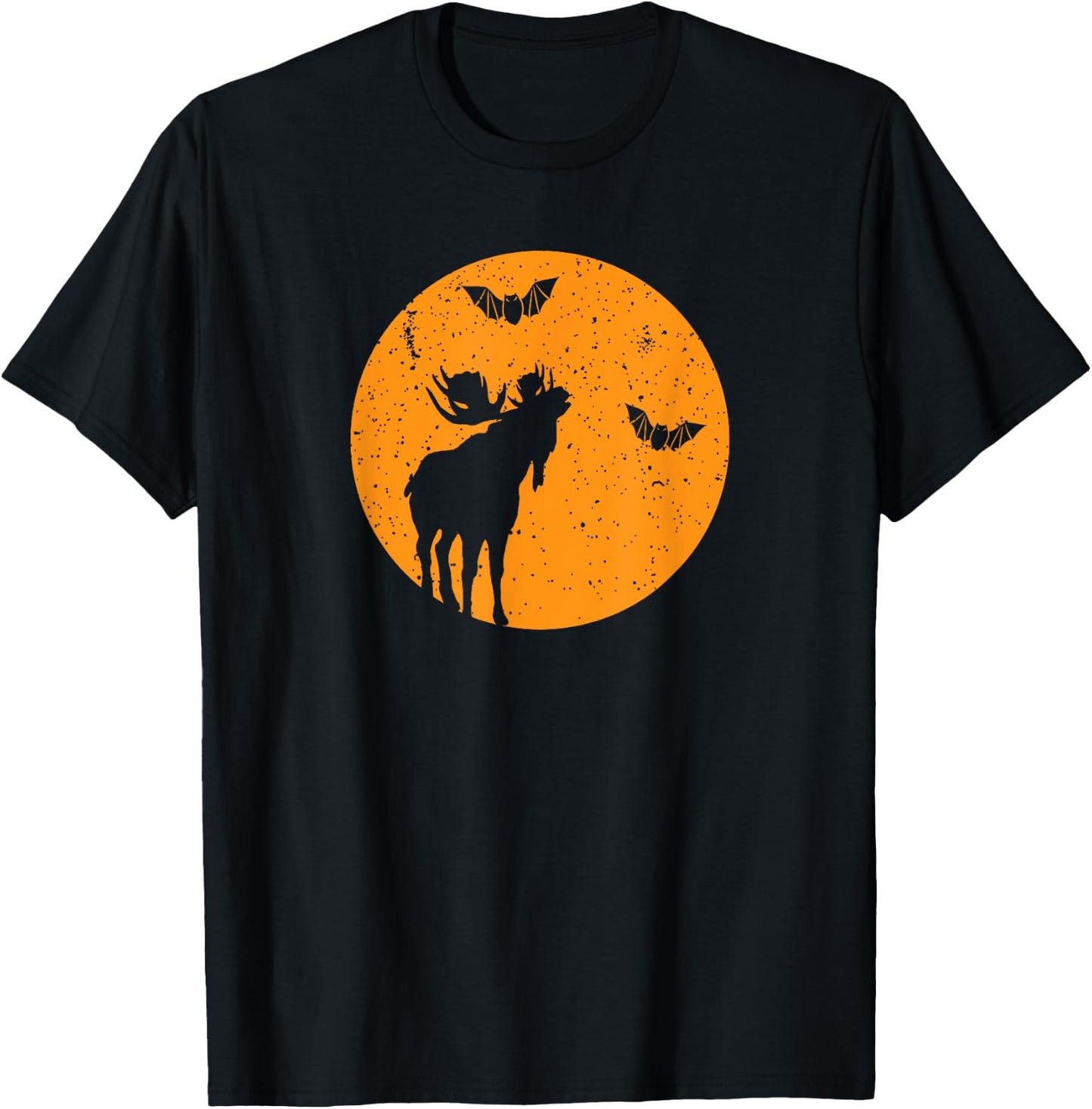 Full Moon Bats Moose Halloween. Funny Halloween Moose Gift T-Shirt - T-Shirt | Black