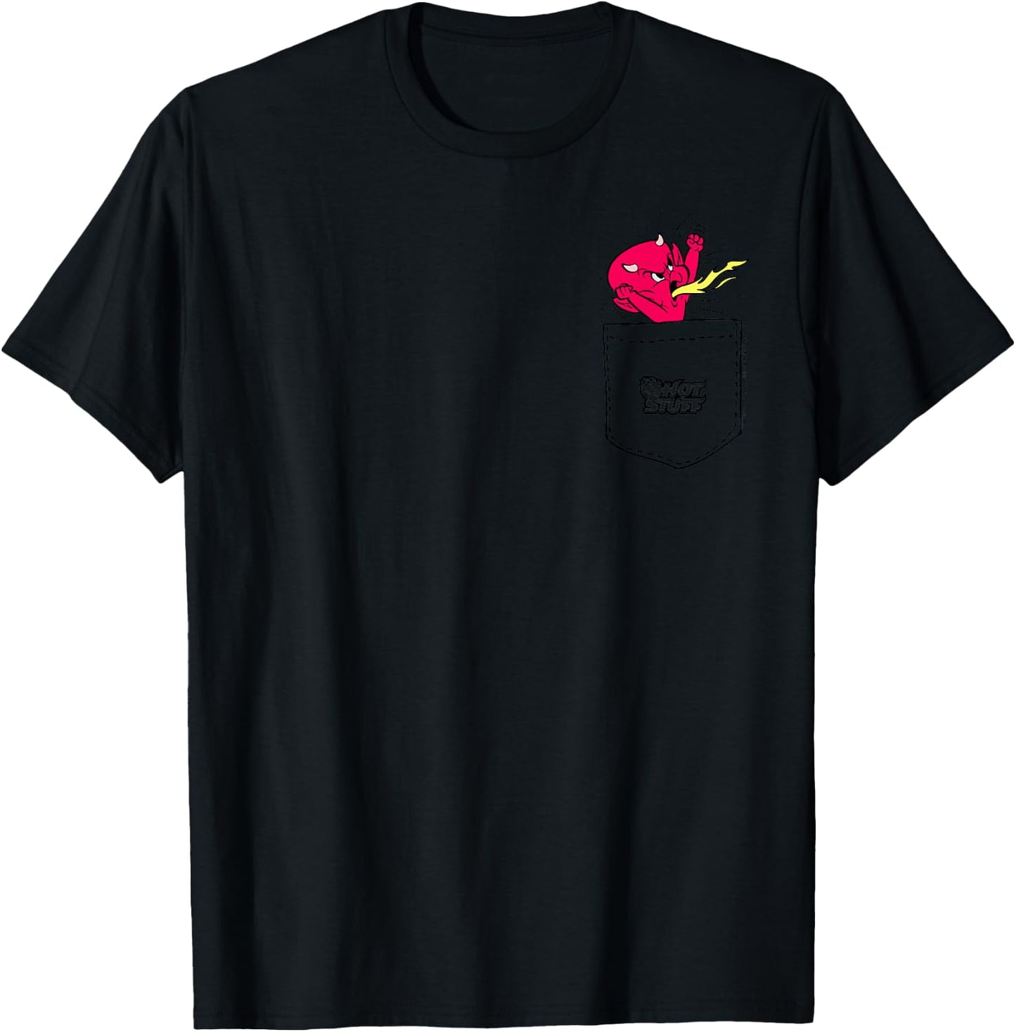 Hot Stuff Little Devil Spitting Fire Pocket Hit T-Shirt - T-Shirt | Black