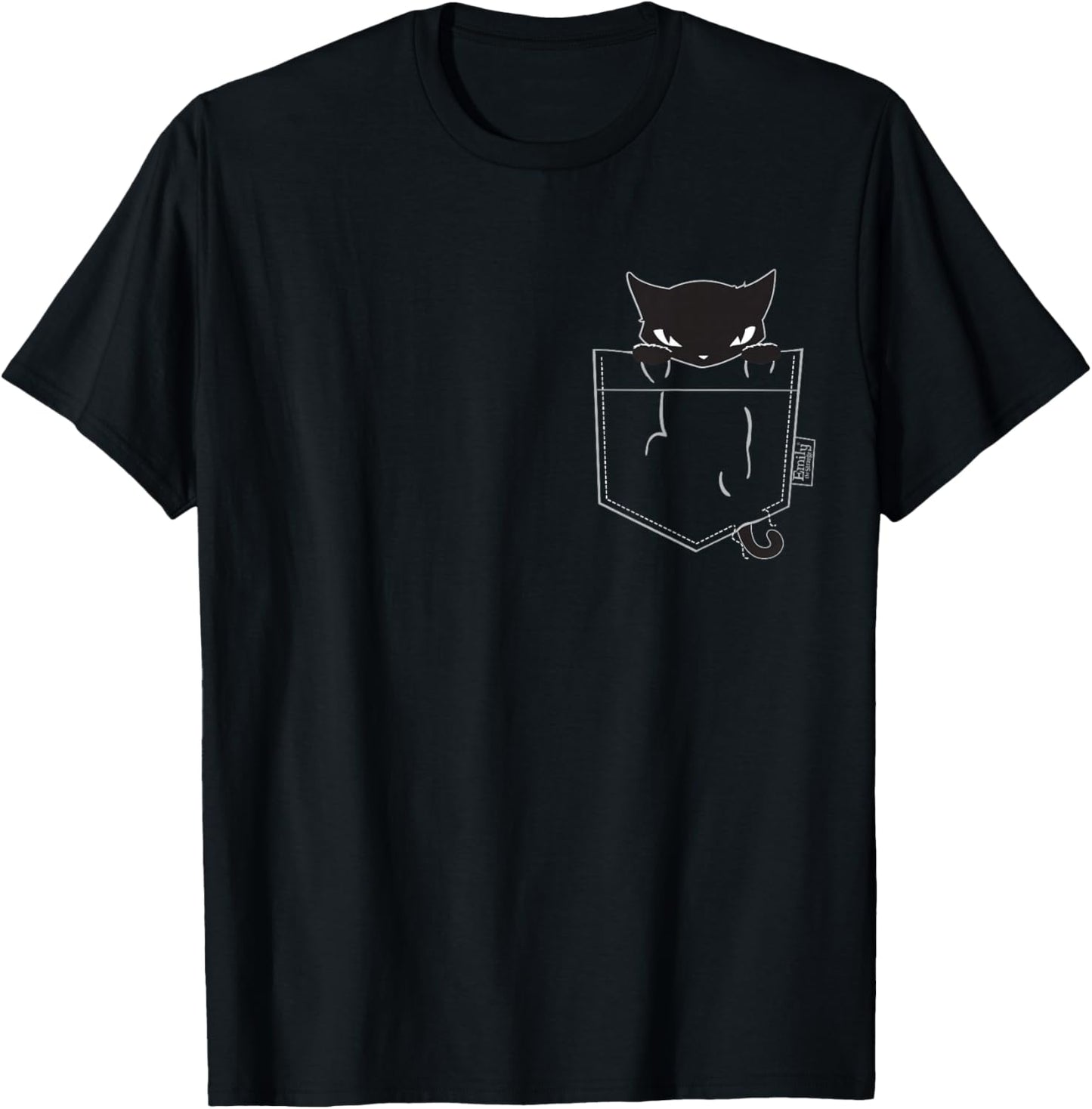 Emily The Strange Women's X-Small Black Pocket Kitty T-Shirt - T-Shirt | Black