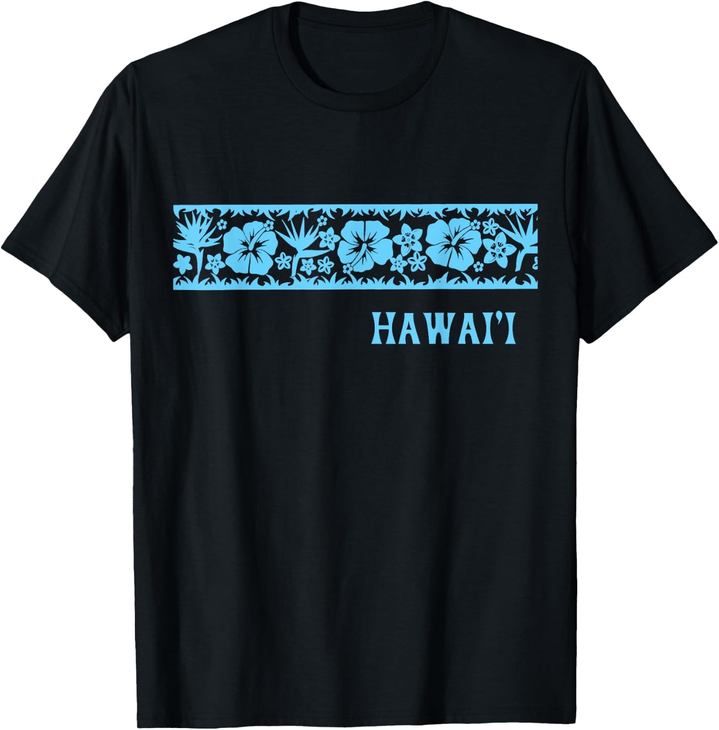 Surfer Style Tropical Hibiscus Bird of Paradise HAWAII BLUE T-Shirt - T-Shirt | Black